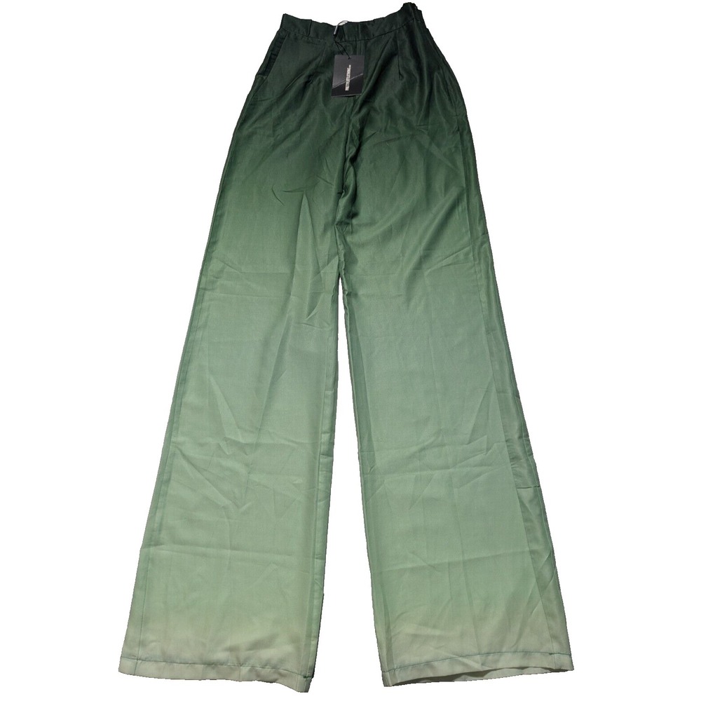 PRETTY LITTLE THINGS Women Size 0 Green Ombre Print Poly Wide-Leg Trousers‎ NEW